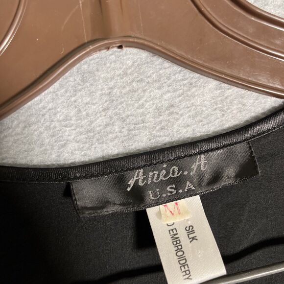 Ania A OPen Cardigan Kimono Womens M Black Embroidered Silk Top Floral Artsy - Picture 4 of 15